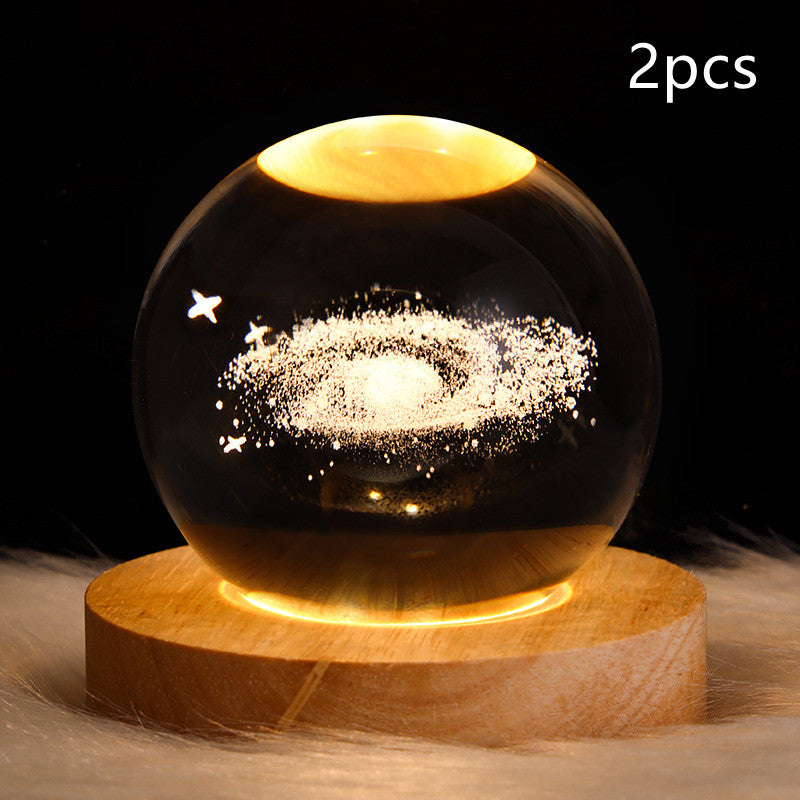 LED Night Light Galaxy Crystal Ball Table Lamp - 3D Planet Moon Lamp for Bedroom Home Decor