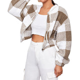 Women's Check Hooded Long Sleeve Short