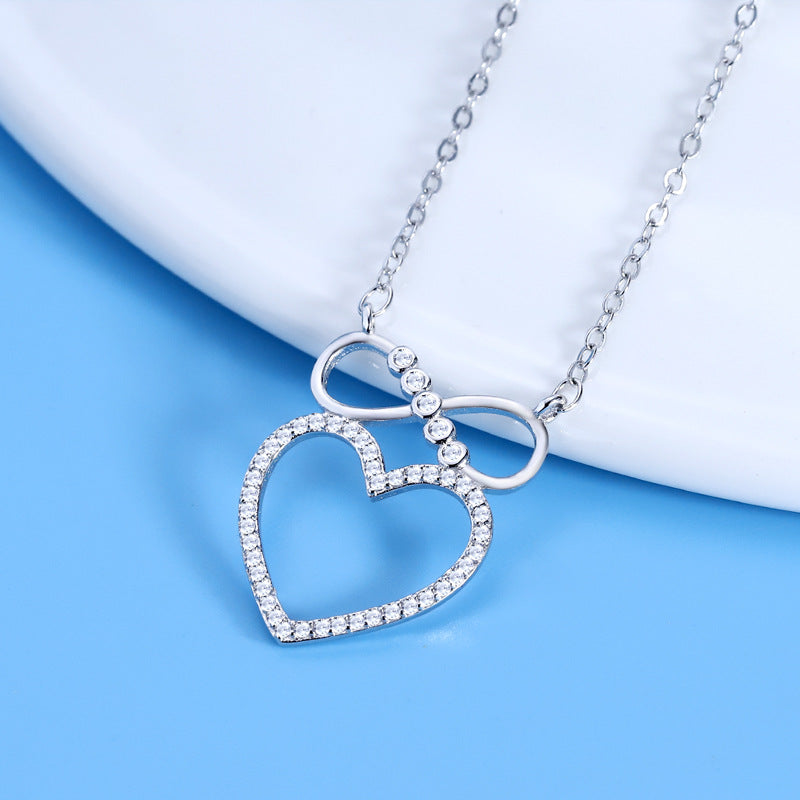 Heart-shaped Bow Zircon Pendant Clavicle Chain Jewelry Necklace - Minihomy