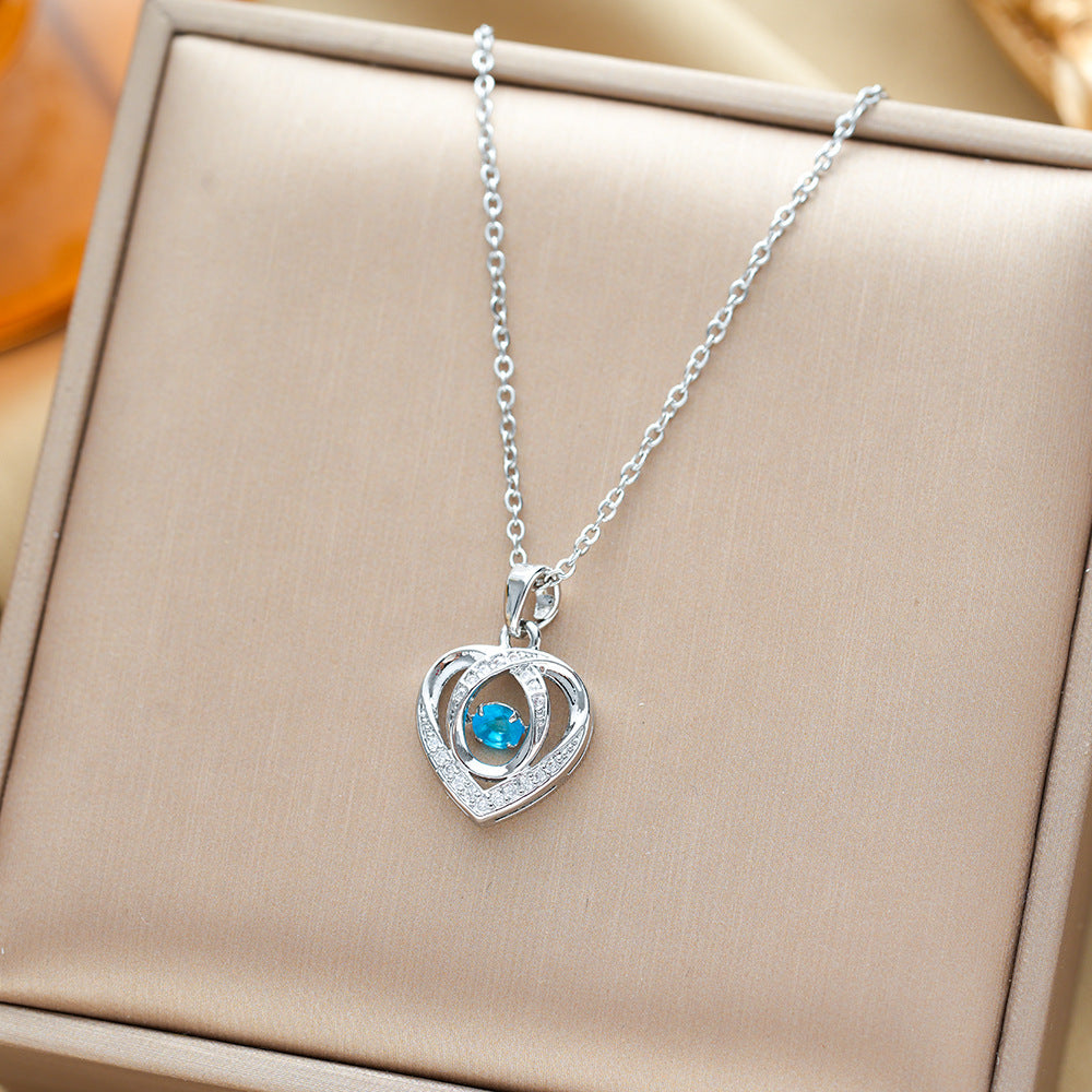 Rhinestone Heart Necklace - Valentine's Day Gift, Clavicle Chain