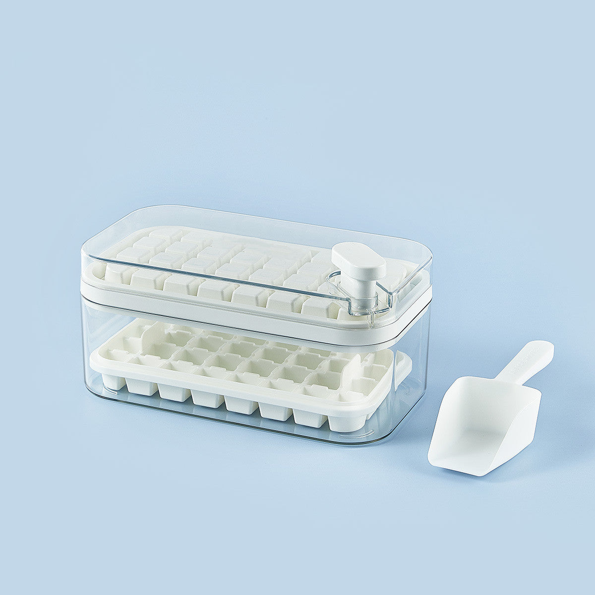 One-Button Press Type Ice Mold Box - Ice Cube Maker with Storage Box and Lid