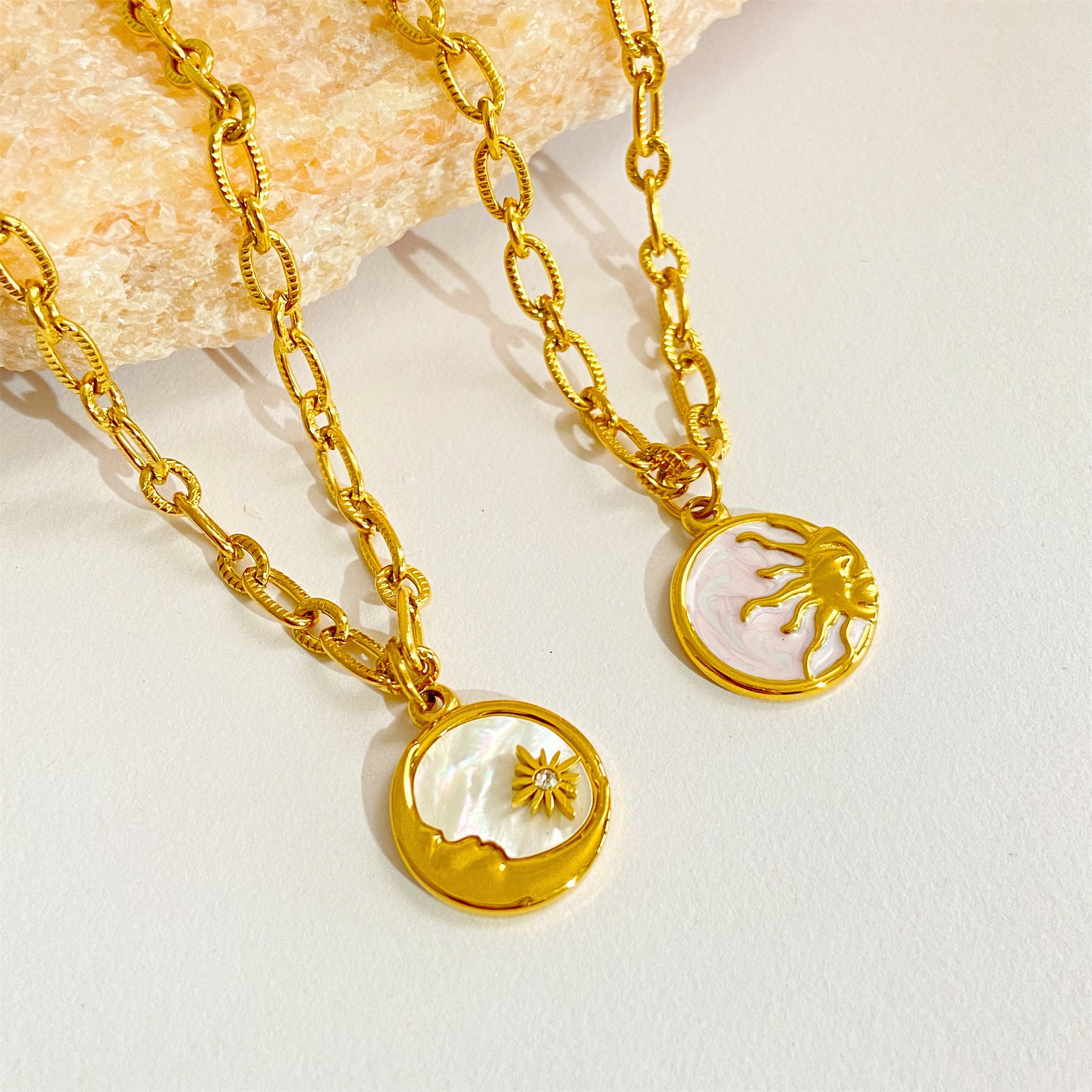 Retro Three-dimensional Sun Moon Round Coin Necklace: Embrace Celestial Elegance