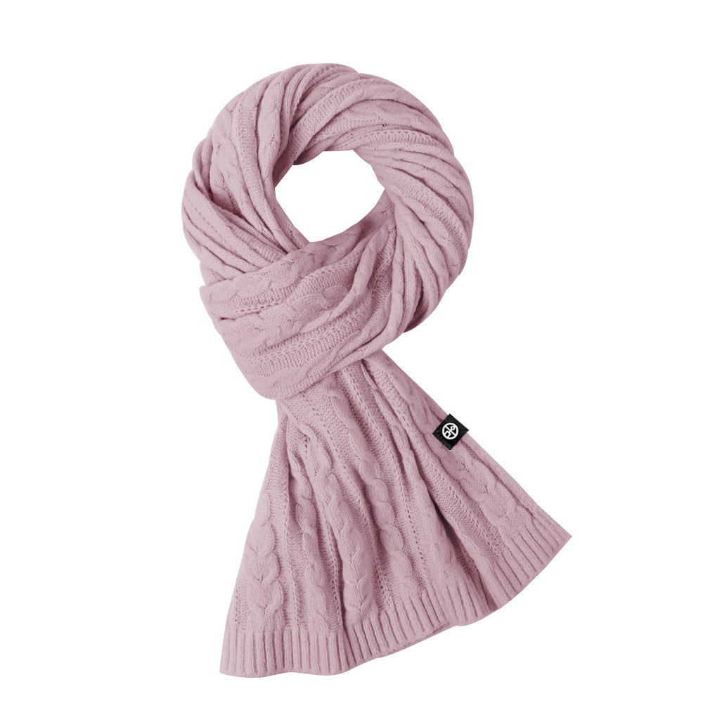 Solid Color Scarf For Women Winter Warm Versatile  Shawl Sweet Knitted Woolen Long Scarf