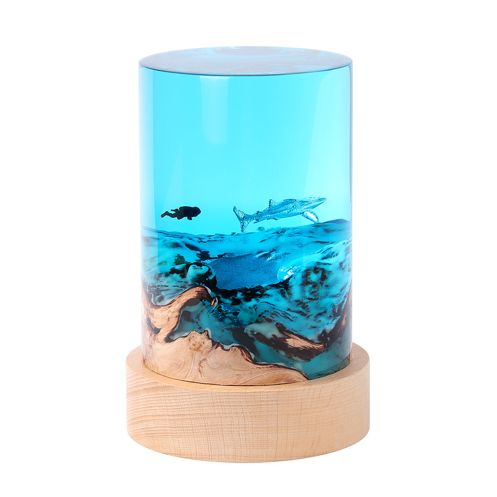 Creative Desktop Ornaments Cylinder Solid Wood Resin Night Light