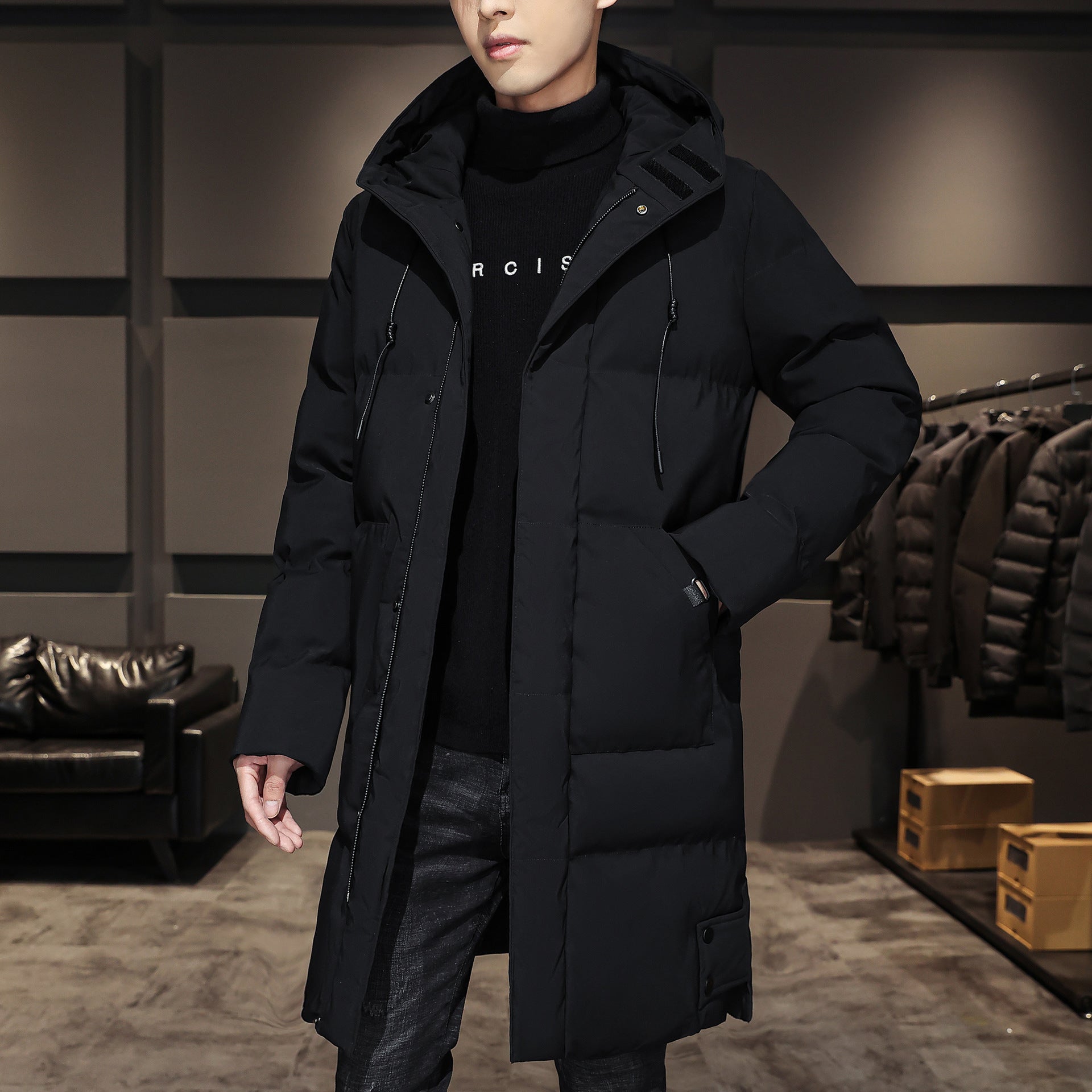 Plus Size Men's Winter Cotton Coats - Thick Mid-length