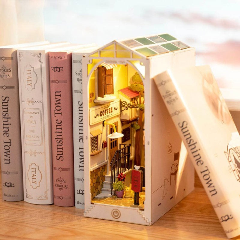 Robotime Rolife DIY Book Nook Miniature Dollhouse with LED Light - Bookshelf Decor