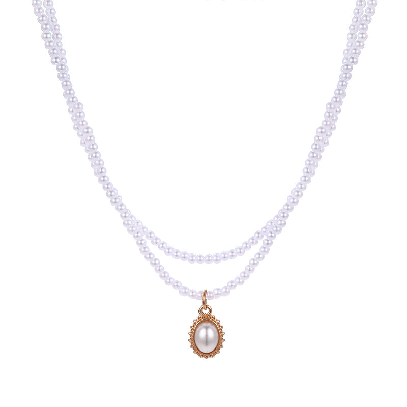 Retro Double-Layer Pearl Necklace Female Simple Temperament Necklace