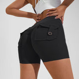 High Waist Hip Lifting Shorts With Pockets Quick Dry Yoga Fitness Sports Pants