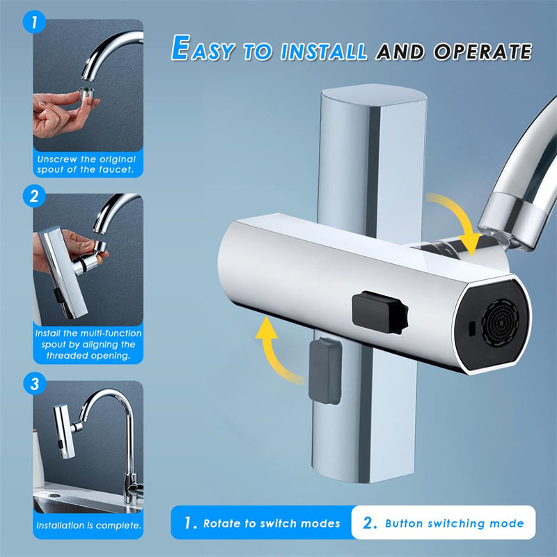 Kitchen Faucet Waterfall Splash Proof Universal Rotating Bubbler Multifunctional Water Nozzle - Minihomy