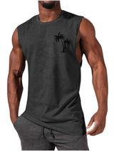 Coconut Tree Embroidery Vest - Summer Beach Tank Tops Workout Muscle Men Sports Fitness T-shirt