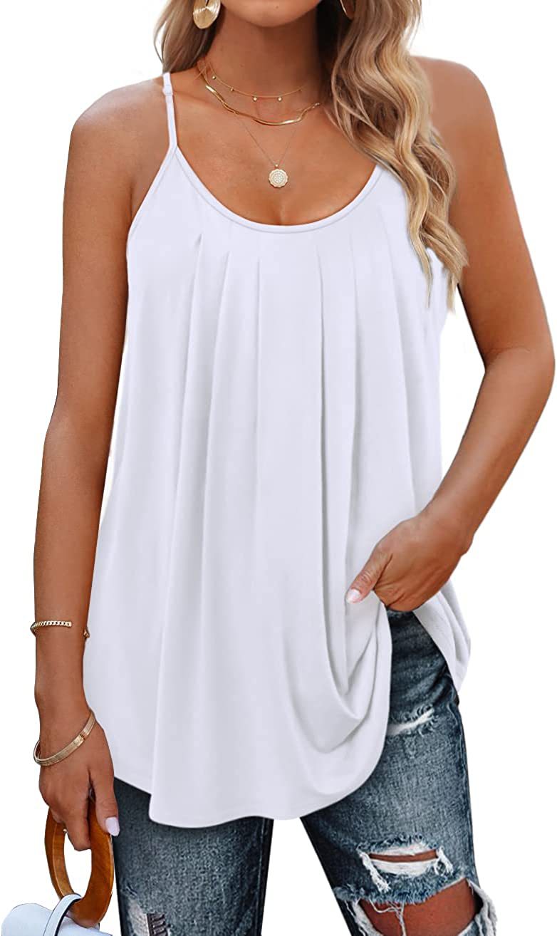 Women's Summer Vest Pleated Spaghetti Strap Tank Top