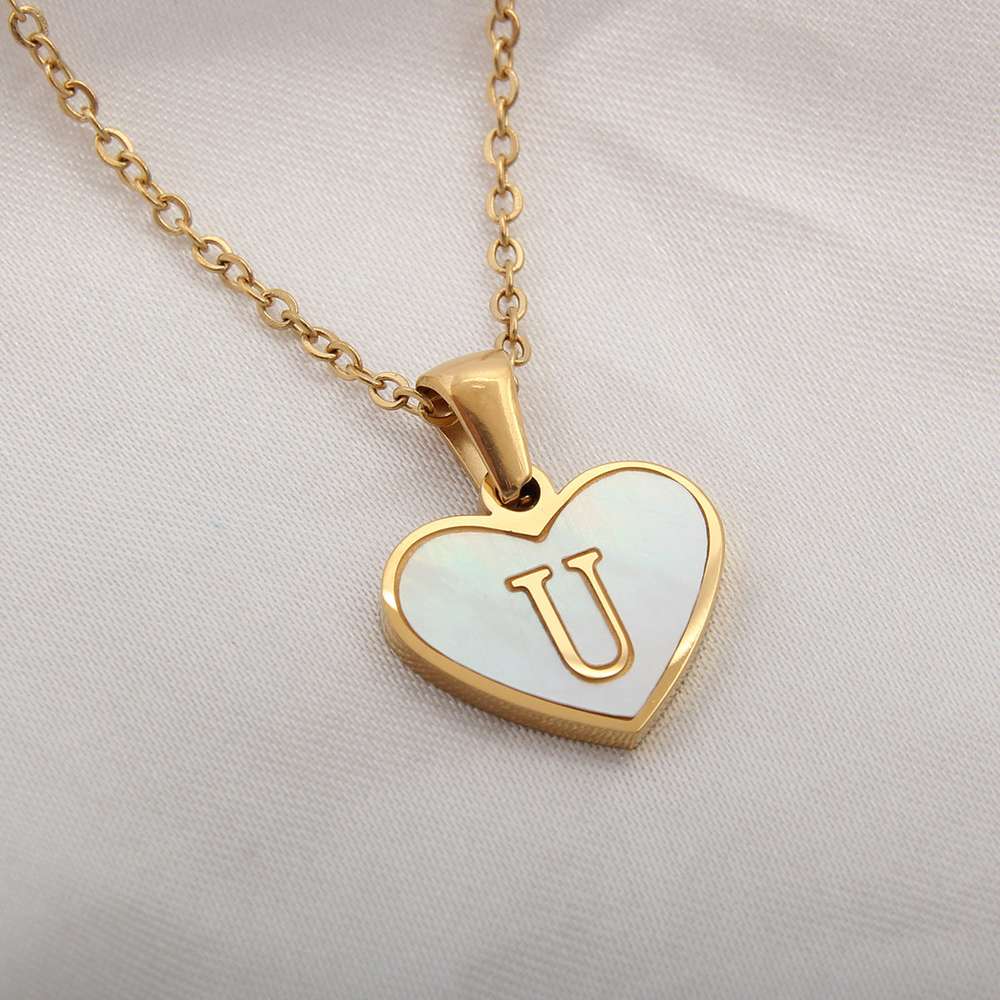 26 Letter Heart-shaped Necklace White Shell Love Clavicle Chain Necklace For Women - Minihomy