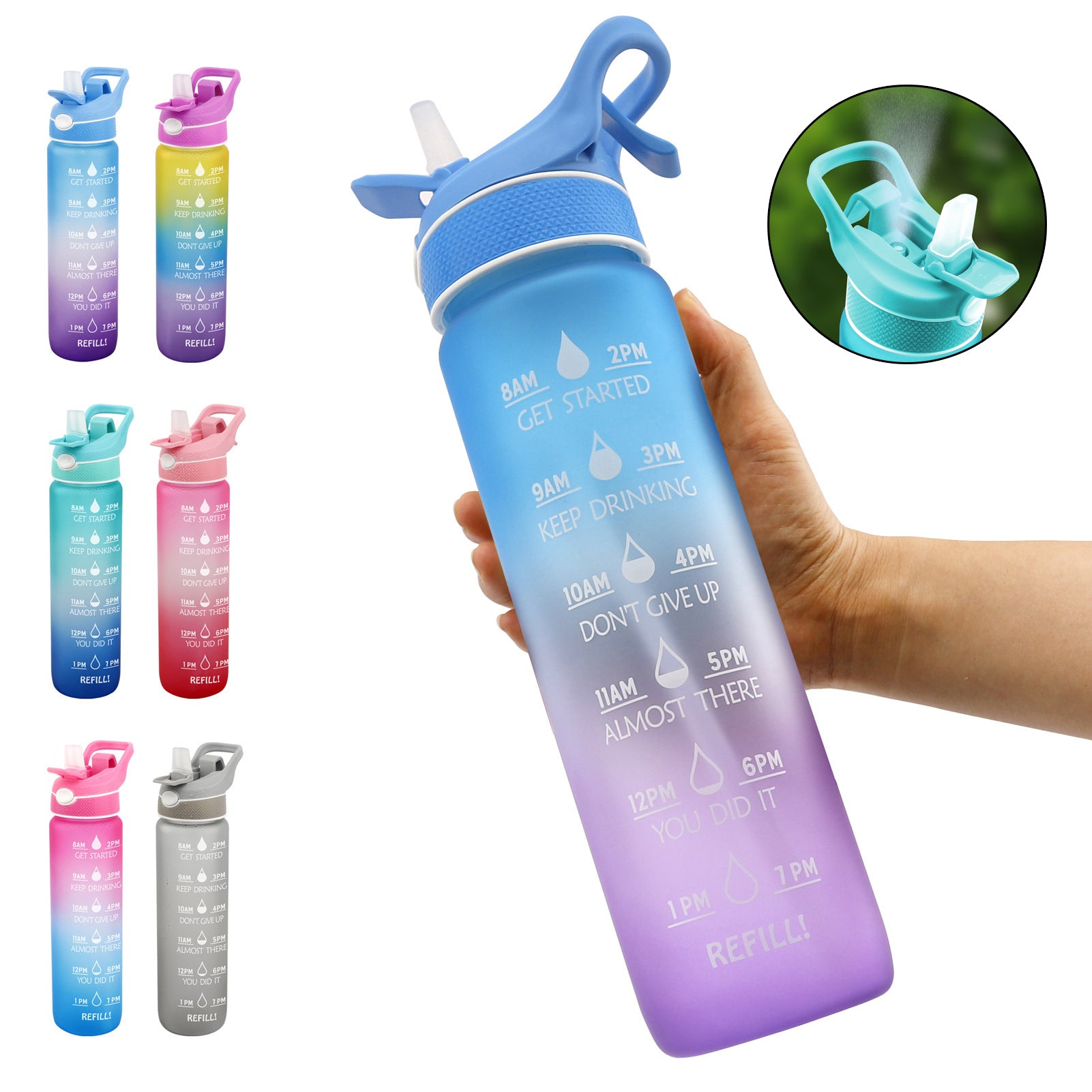 Plastic Spray Water Bottle Scrub Bounce Cover Straw Space Cup Sports Water Bottle - Minihomy