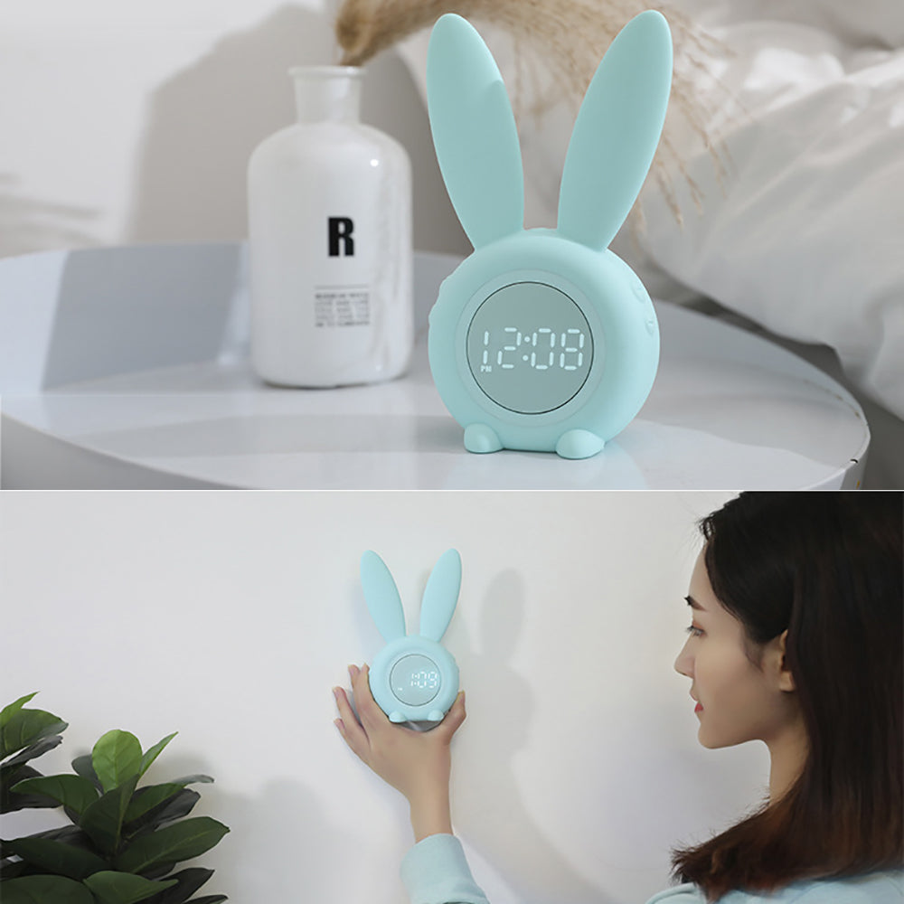 LED Digital Alarm Clock with Bunny Ear Design - Cute Rabbit Night Lamp Desk Clock - Minihomy