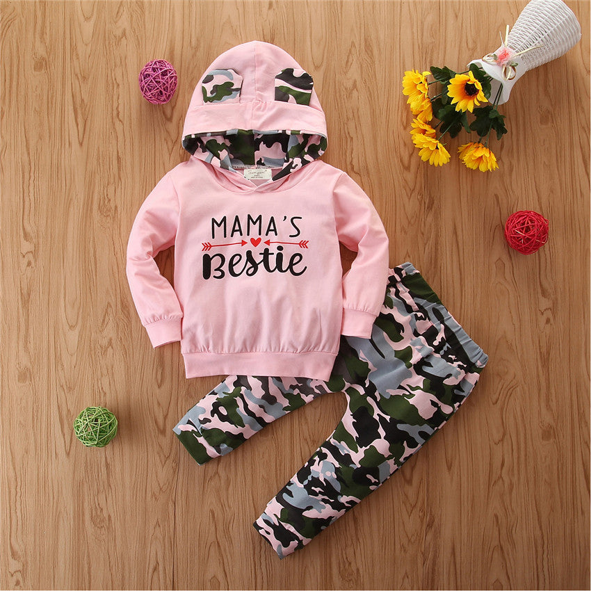 Girls Hooded Sweater Small Suit Camouflage 2 Piece Set