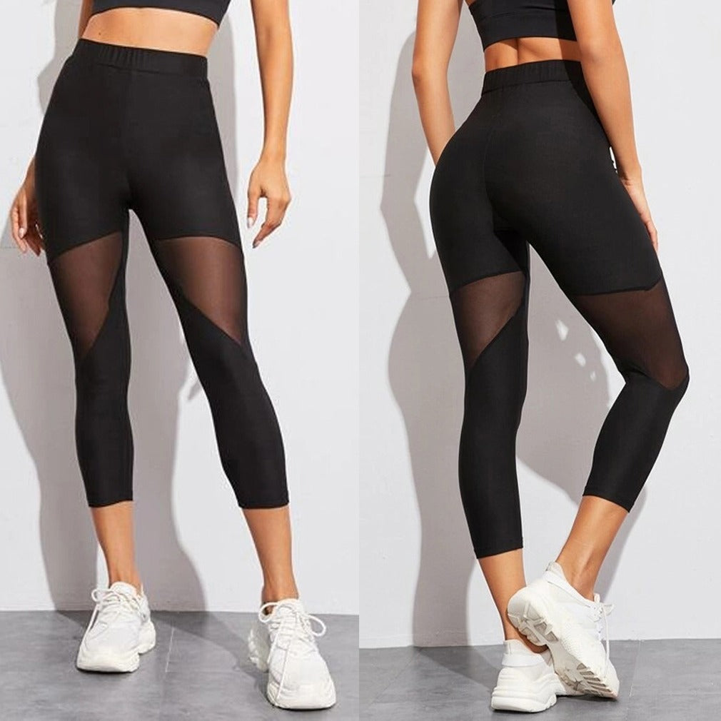 Mesh Stitching Capri  Sports Yoga Pants