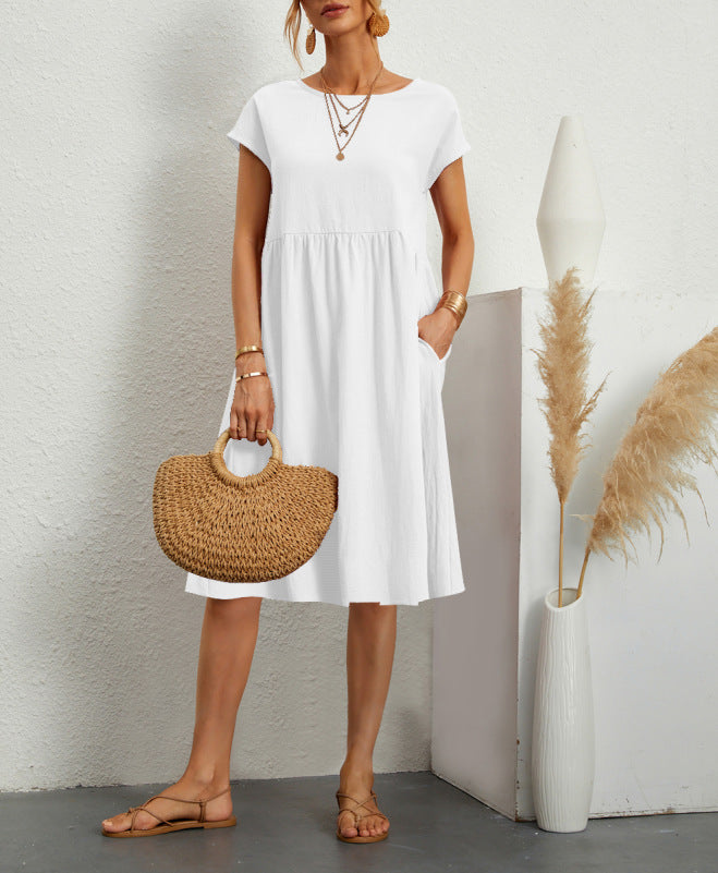 Women's Cotton Round Neck A-line Skirt Dress