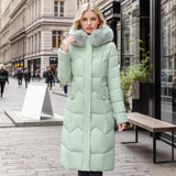 Winter Long Coat With Thickened Fur Collar Straight Slim Cotton-padded Jacket Women