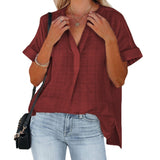 Summer Loose Shirt For Women Short Sleeve Thin V-Neck Pullover Shirt