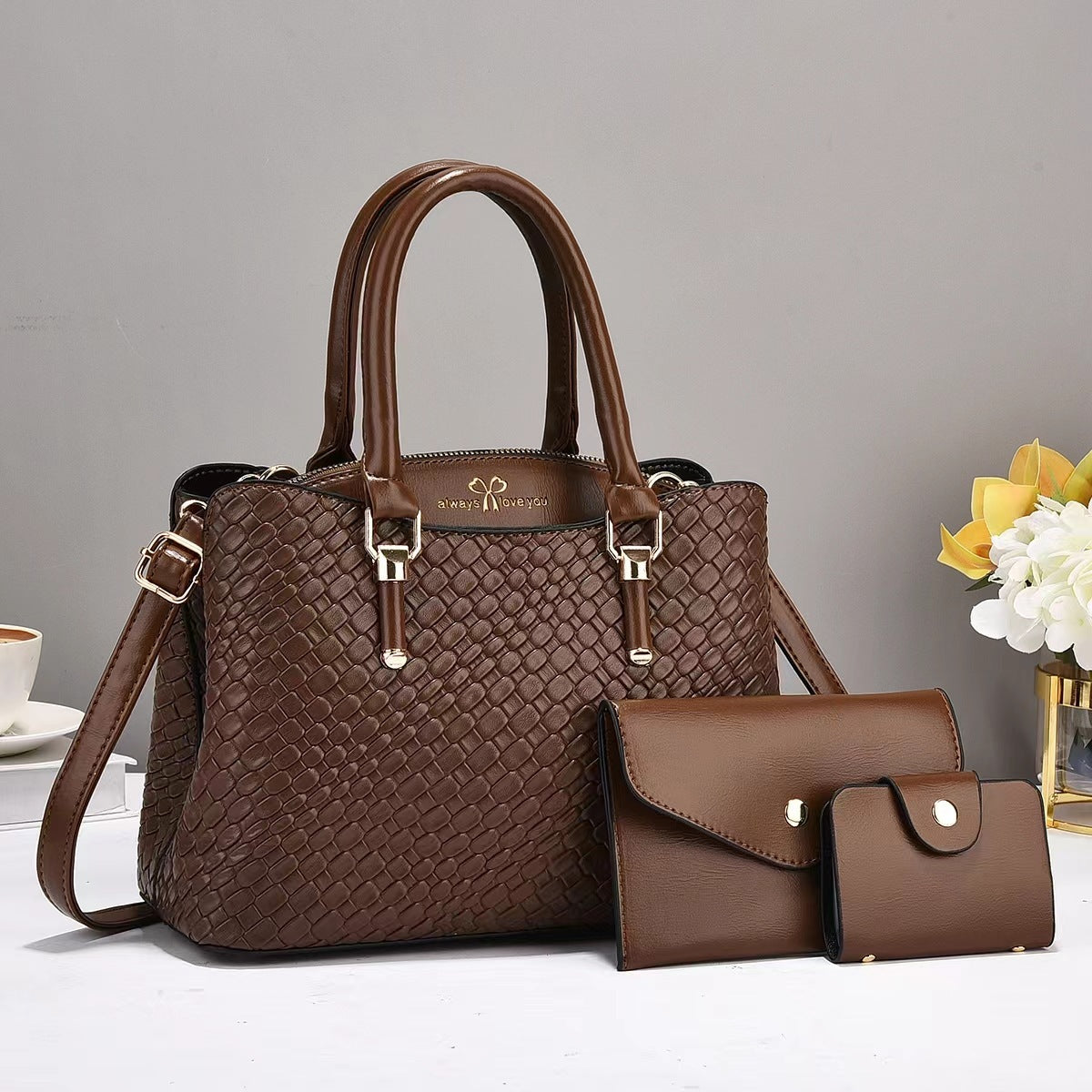 Woven Texture 3-Piece Set Large Capacity One Shoulder Bags