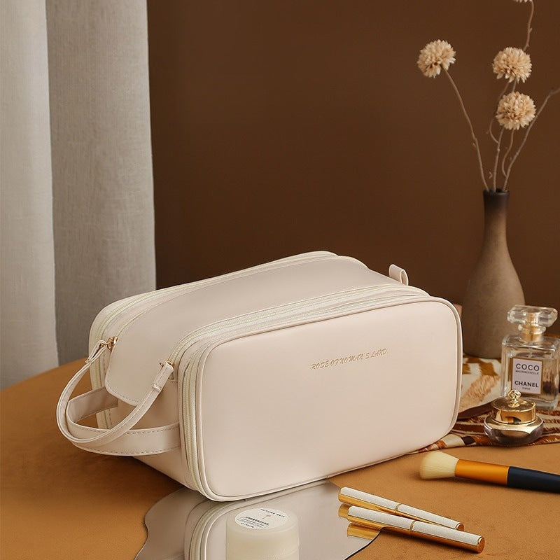 Fashionable High Capacity Three-layer Double Zipper U-shaped Cosmetic Bag