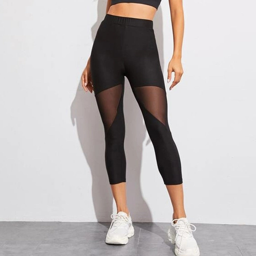 Mesh Stitching Capri  Sports Yoga Pants