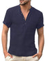 Casual Linen Solid Color Shirt Button V Neck Beach Shirt Men Summer Tops - Minihomy