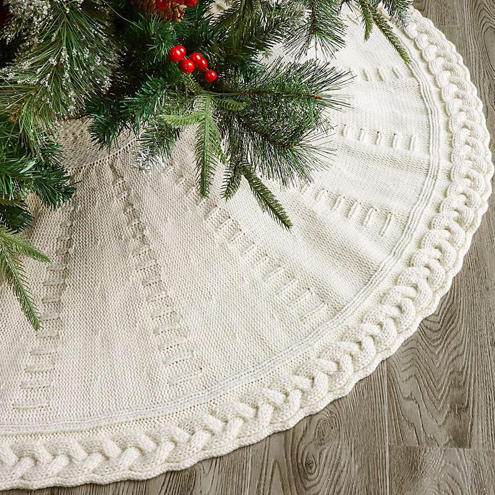 Christmas Knitted Tree Skirt Red Decorations - Minihomy