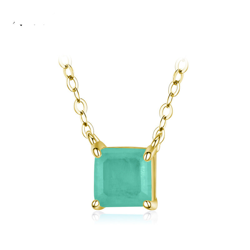 Temperament S925 Sterling Silver Imitation Paraiba Tourmaline Necklace