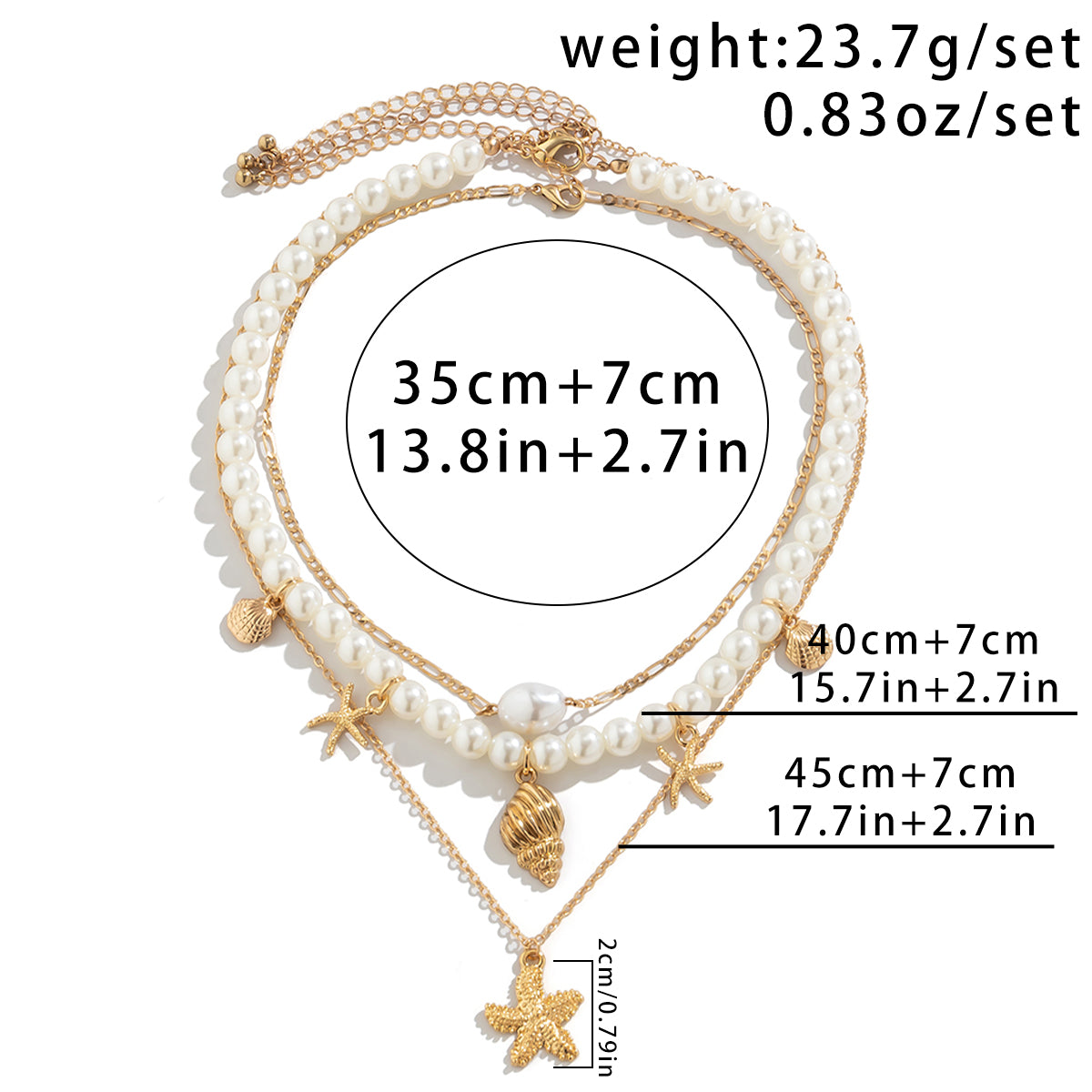 3-piece Set Of Starfish Shell Pearl Necklace: Embrace Beachy Elegance - Minihomy