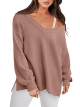 Lightweight V-neck Sweaters Women Winter Casual Long Sleeve Pullover Top