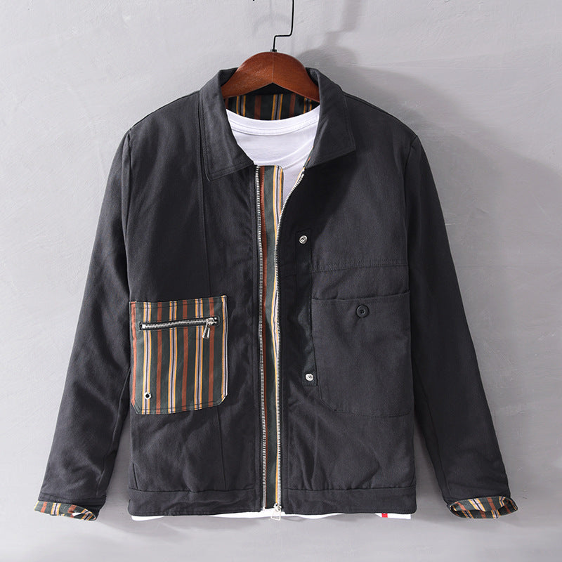 Mens Casual Patchwork Striped Contrast Jacket