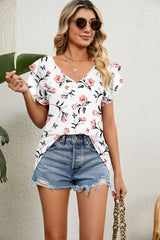 Women's Tops Casual V Neck Tops Ruffle Short Sleeve T Shirt Blouses