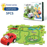 Children Puzzle Electric Railroad Speeder DIY Assembly Electric Car Automatic Rail City Scene