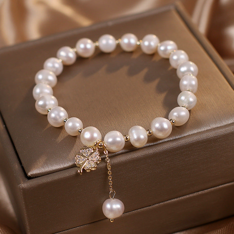 Natural Freshwater Pearl Bracelet Light Luxury Four-leaf Clover Simple Hand Jewelry - Minihomy