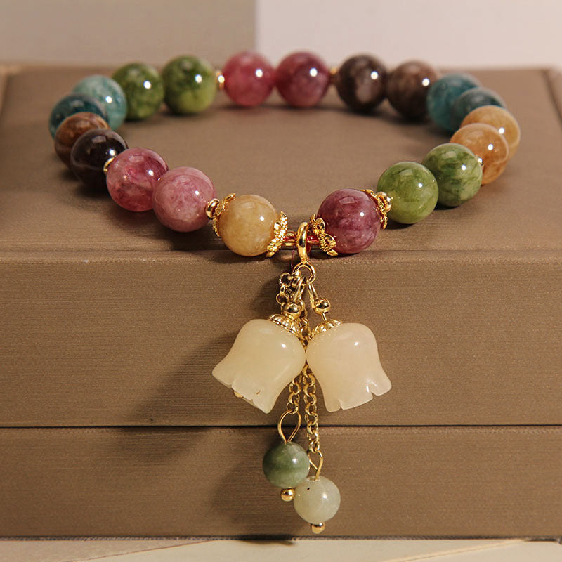 Natural Color Tourmaline Female Summer Ins Lily Pendant Bracelet - Minihomy