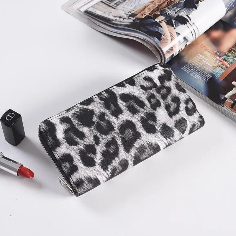 Long Zipper Women Wallets Bright Leather Black and White Wallet