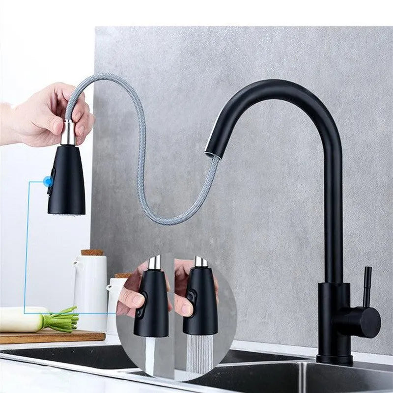 Kitchen Pull Hot And Cold Water Faucet Stainless Steel - Minihomy