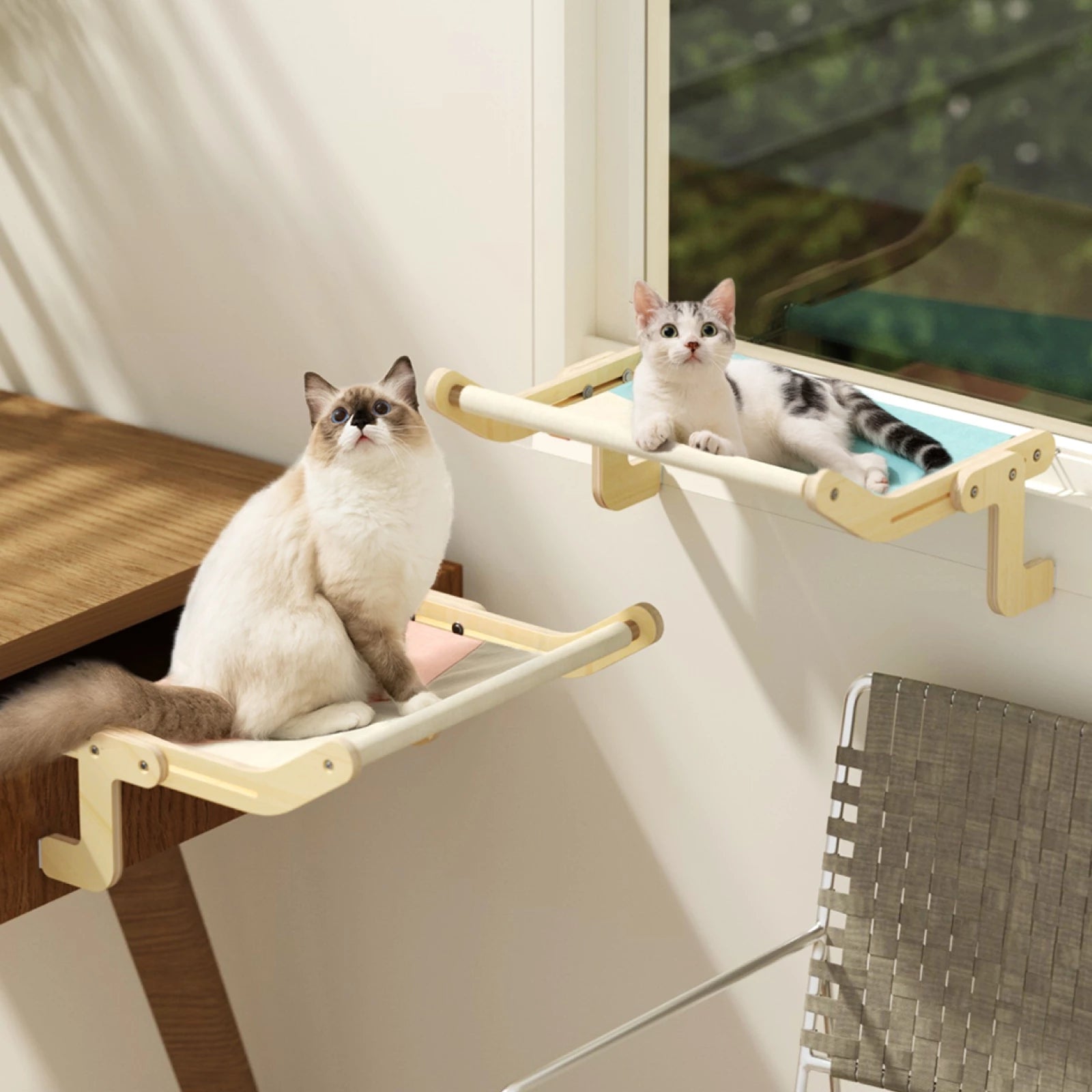 Mewoofun Pet Cat Window Perch 4 Color Wooden Assembly Hanging Bed Cotton Canvas Easy Washable Multi-Ply Plywood - Minihomy