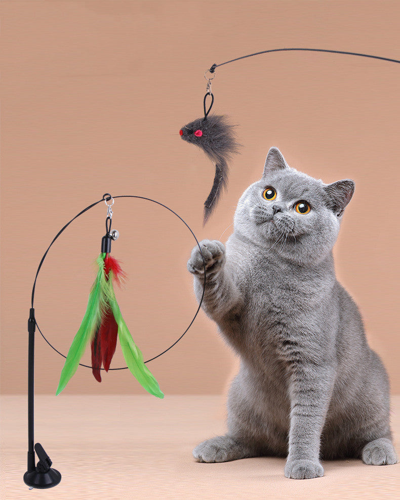 Cat Teaser Adsorption Handheld Steel Wire Cat Teaser Multi-head Replaceable Cat Toy Pet Supplies