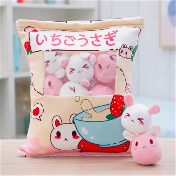 A Large Bag Of Snacks And Pillow Plush Toys