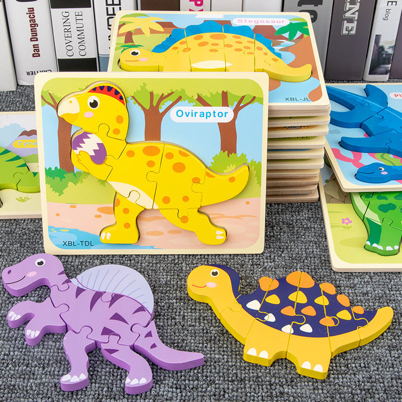 Baby Wooden Cartoon Dinosaur 3D Puzzle Jigsaw for Kids Montessori Early Learning Educational Puzzle Toys - Minihomy