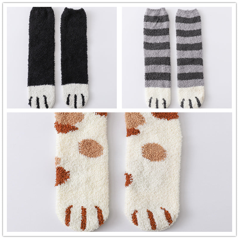 Autumn Winter Cat Claws Cute Thick Warm Sleeping Floor Socks - Minihomy