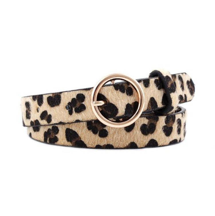 Round button leopard Gold Ring Buckle Belts for Ladies