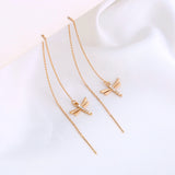 Gold Copper Dragonfly Micro-Set Zircon Long Tassel Ear Wire - Minihomy