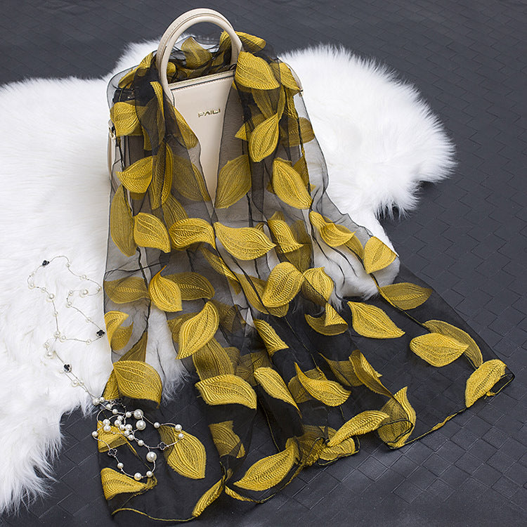 Cut flowers hollow silk scarf