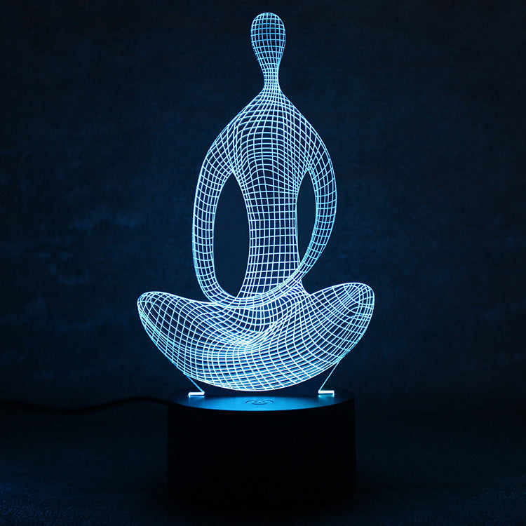 3D 7 Color Changing Yoga LED Meditation Of Acrylic Night Light Bedroom Illusion Lamp Livingroom Bedside Decor - Minihomy