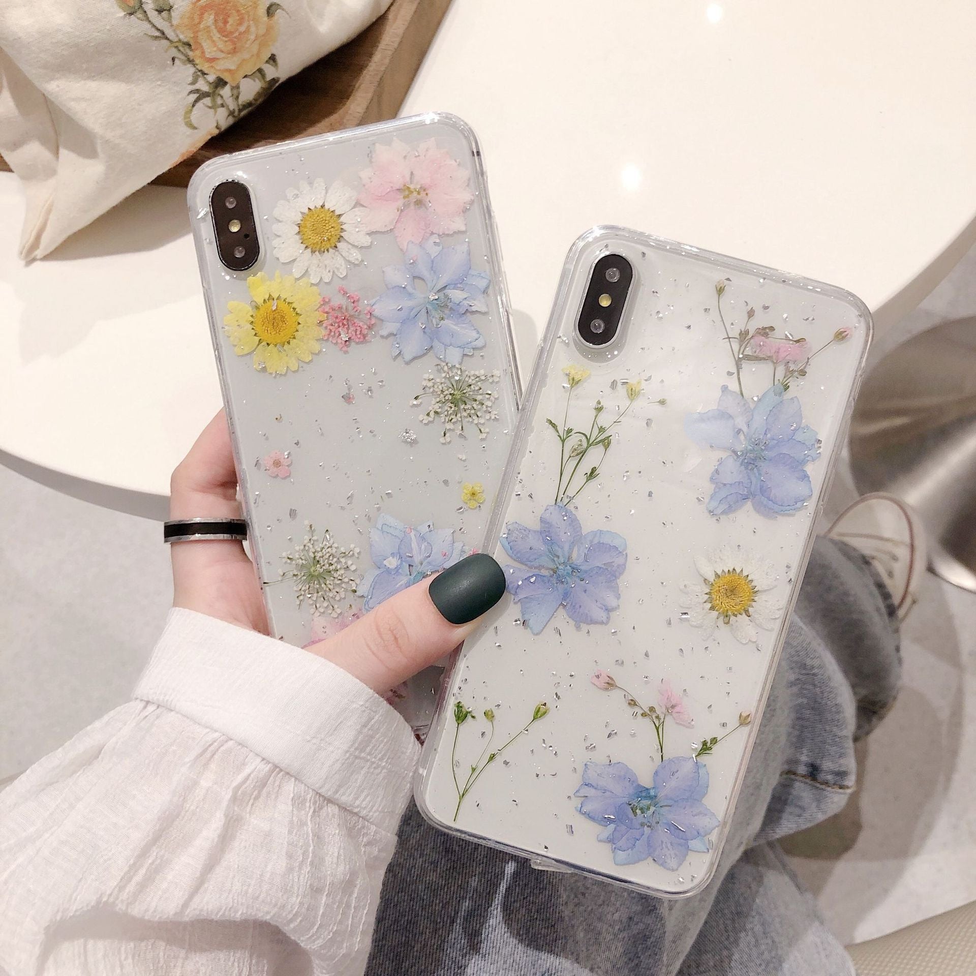 Real Dry Pressed Flower Phone Case Transparent Silicone Cover