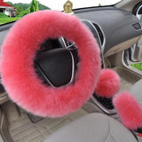 Pure Wool Car Steering Wheel Cover Leather Sheepskin Handle Hand Brake Set Gear Set Three-piece