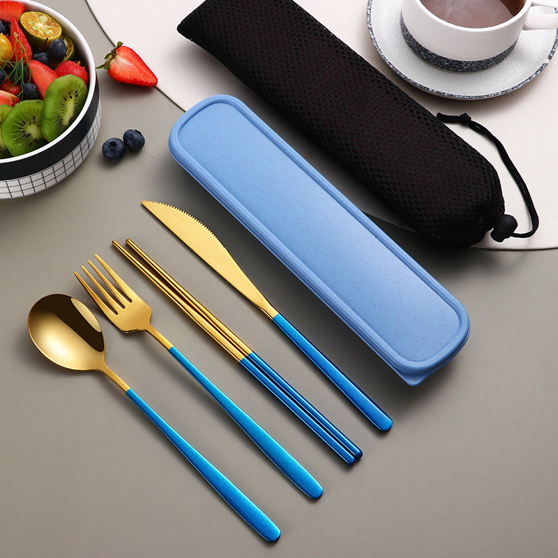 304 Dinnerware Set Flatware Kitchen Accessories Camping Travel Sets Gold Knife Fork Spoon Portable Cutlery Sets With Case - Minihomy